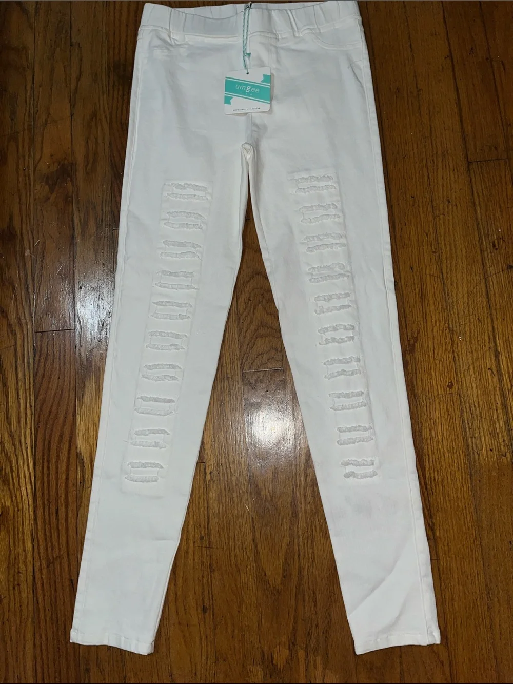 NWT Umgee High Waist White Distressed Jeggings with Front Panel Detailing Medium